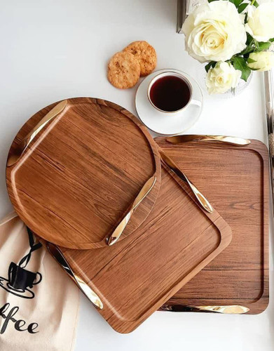 سینی چوبی دسته طلایی وکیوم