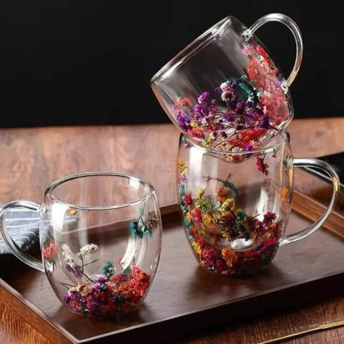 ماگ دوجداره پیرکس گل دار