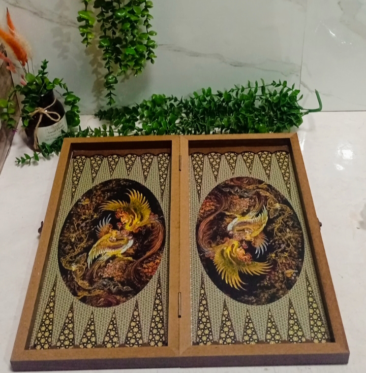 تخته نرد چوبی پشت شطرنج طرح ققنوس